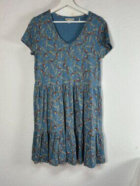 Toad&Co Womens Organic Cotton Floral Tiered Summer Dress Small Blue Casual New